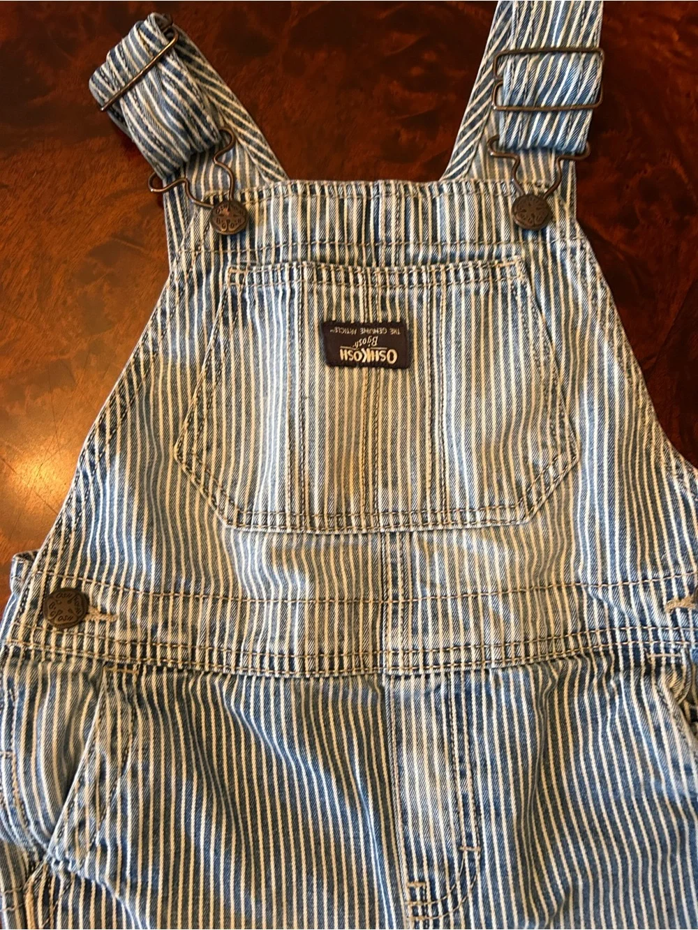 OshKosh B'Gosh Overalls 5T Blue Striped Bib Denim Railroad Adjustable Vintage